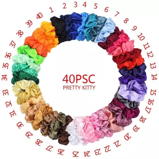 40 Pack Large Satin Scrunchies for Thick Thin Hair,Soft Silk Hair Scrunchy