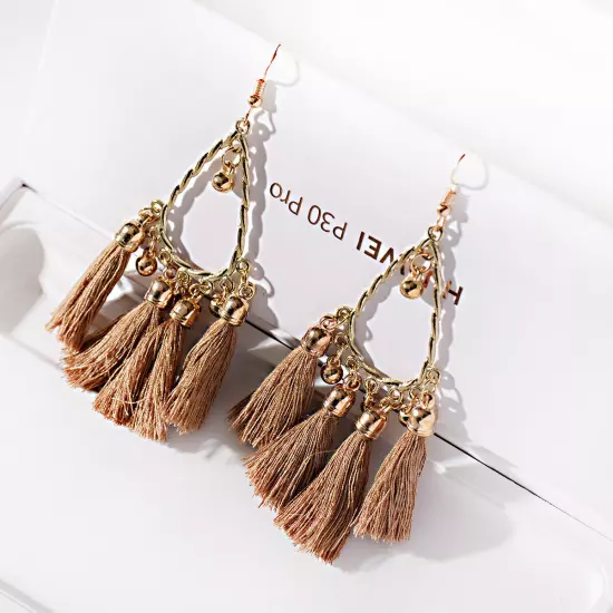 Fashion Women Bohemian Earrings Long Tassel Fringe Drop Dangle Ear Stud Jewelry