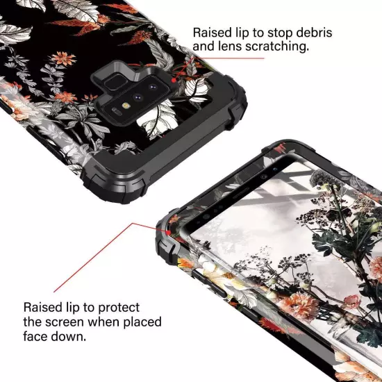 Compatible with Galaxy Note 9 Case,Floral Three Layer Heavy Duty Hybrid Sturd...