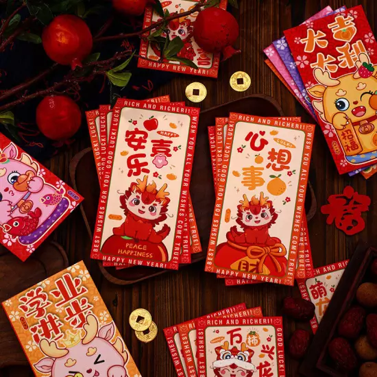 6PCS Chinese New Year Lucky Red Envelope Symbol Of Dragon Year 2024 Red EnveloJO