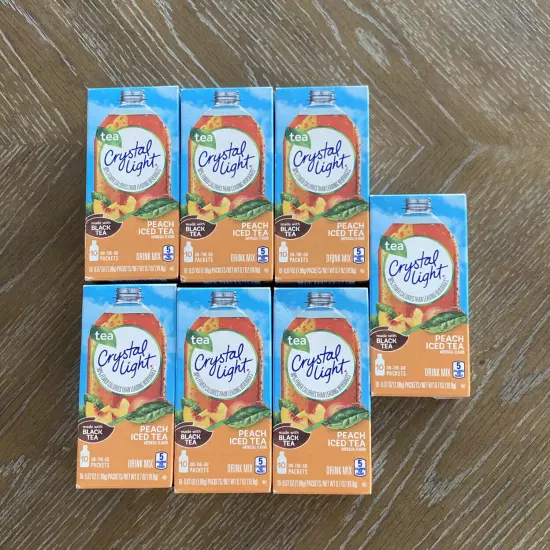 7 Boxes Crystal Light On-the-Go Peach Iced Tea 10 Pk Made W/ Black Tea Drink Mix