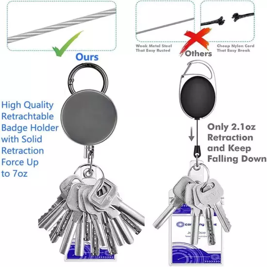 Retractable Badge Reel ID Card Holders Heavy Duty With Belt Clip Key Ring 2packs