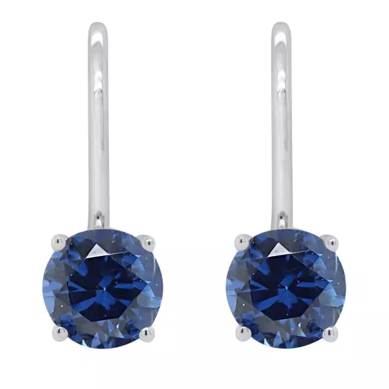 14K White Gold Plated 2 Ct Simulated Sapphire Lever Back Earrings For Womens