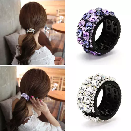 Women Rhinestone Ponytail Tail Hair Bun Holder Claw Clip Shiny Crystal Hairpin