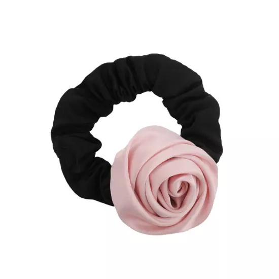 HairBand Silk Satin Rose Flower Ponytail Elastic Rope Ring Handmade Accessories