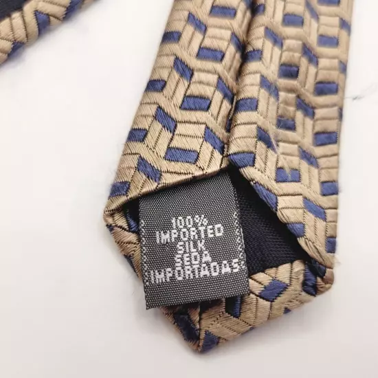 Villa Bugatti All Business Silk Necktie USA Made Geometric Beige Tan Blue Shades