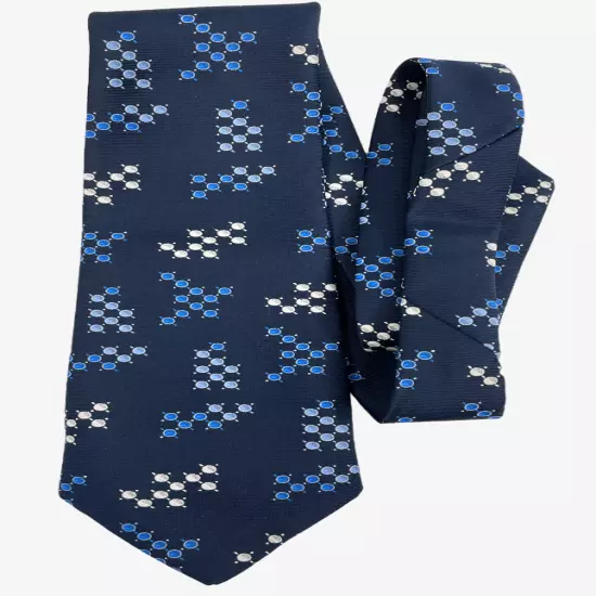 Vintage Shiaparelli Italian Blue Geometric Wide 1970's Necktie Tie 4" x 55"