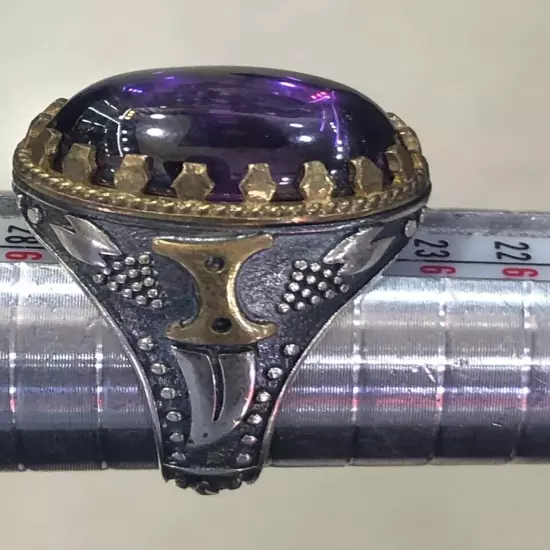 Men Ring 925 Silver Amethyst Gemstone خاتم اماتست صياغة ايراني