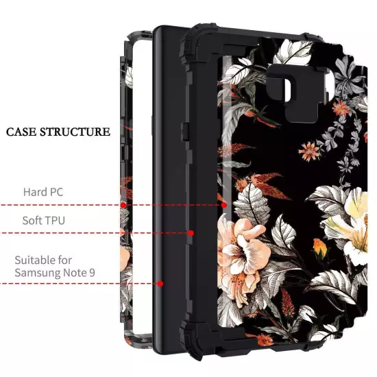 Compatible with Galaxy Note 9 Case,Floral Three Layer Heavy Duty Hybrid Sturd...