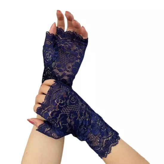 Women Short Lace Sheer Gloves Gothic Fancy Dress Party Ladies Fingerless Mittens