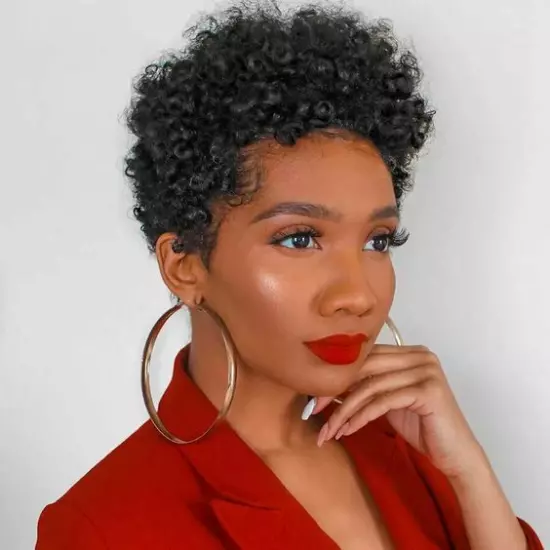 Short Black Afro Curly Human Hair For Women Machine Made None Lace Full Wig Sexy