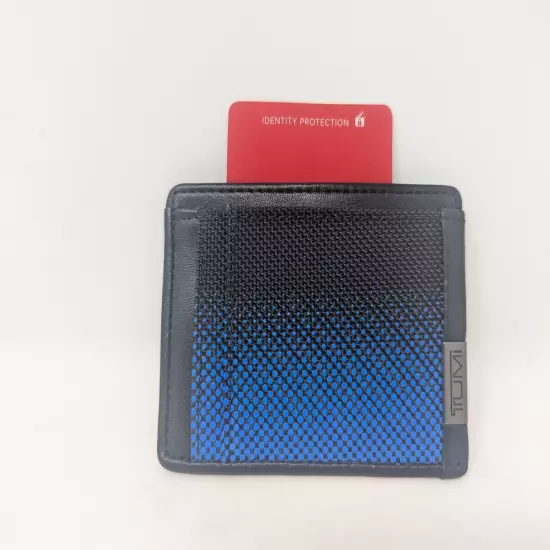 New Tumi Alpha Blue Ombre Dot RFID Card Case / Money Clip * Leather & Nylon *