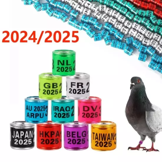 50Pcs Pigeon Ring 2025 Identification Rings Bird Leg Bands Foot , 10 Dif Color.