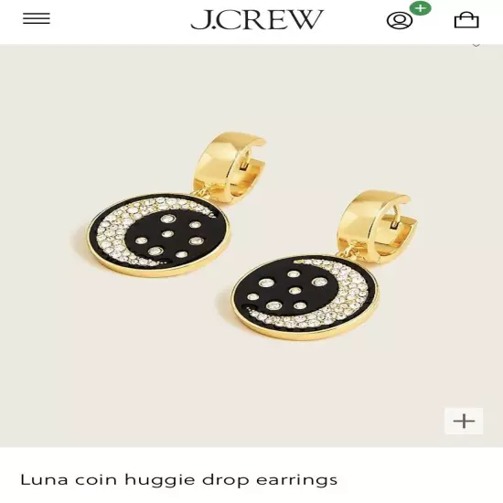 J. Crew Luna Coin Huggie Drop Statement Earrings NWT Pave Moon Celestial Enamel!