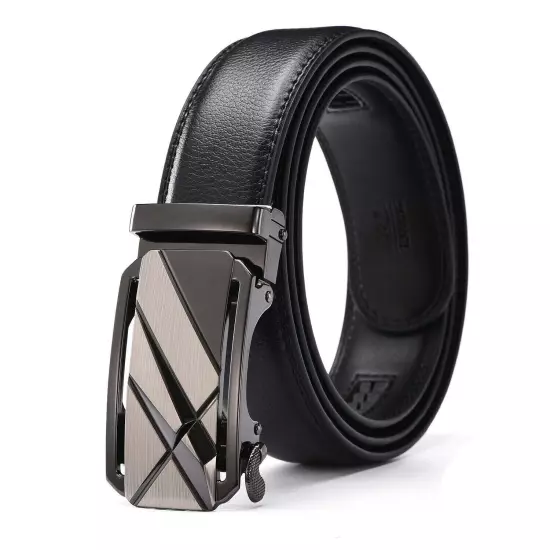 Luxury Men's Real Leather Belt Automatic Buckle Ratchet Waist Strap Jeans Dress