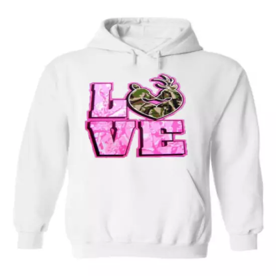 Women Pink Camo Hoodie Girls Hunt Too Love Deer Hunting Sweatshirt Hooded White