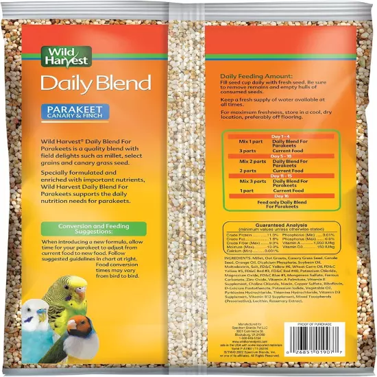 Wild Harvest Daily Blend for Parakeet, Canary, Finch & Small Birds 2lb