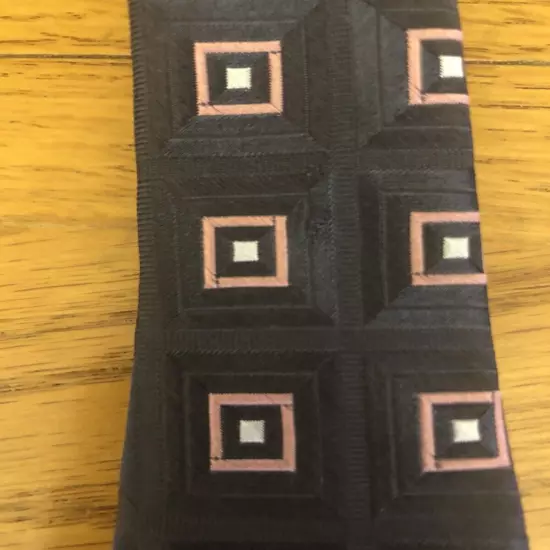 Ike Behar Silk Tie, Black Pink & White Geometric Squares