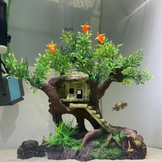 Aquarium Ornament Tree House Hiding Fish Cave For Fish Tank