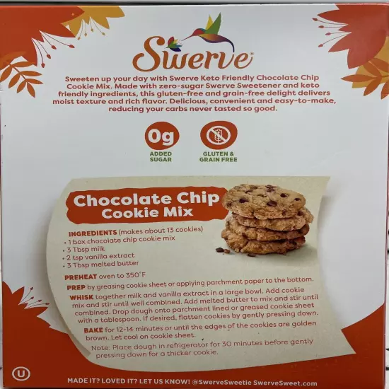 Swerve Sweets Chocolate Chip Cookie Mix Chocolate Chip 9.3 Oz