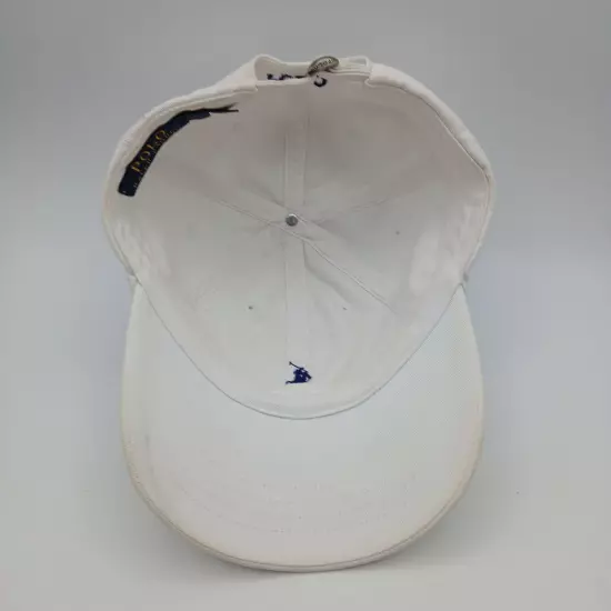 Polo Ralph Lauren Hat Cap Strap Back Solid White with Blue Pony Logo and Script