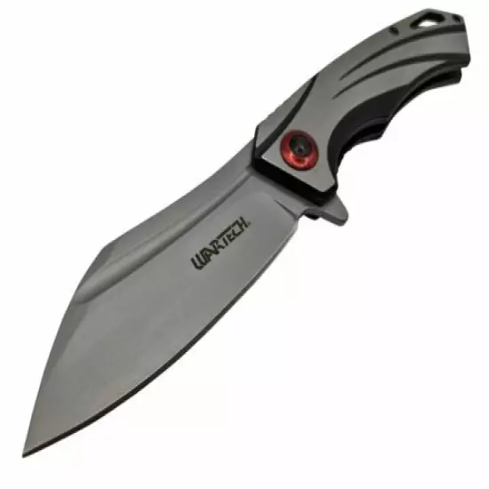 Spring-Assist Folding Knife | 3.25" Sheepsfoot Folding Gray Blade Black Red EDC