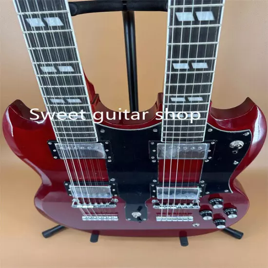 Red Electric Guitar SG Double Wine 6+12-Strings HH Pickup Fixed Bridge Fast Ship