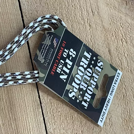 Support Our Troops Type 8 Pin To USB Extra Heavy Duty 10ft Charge/Sync Cable