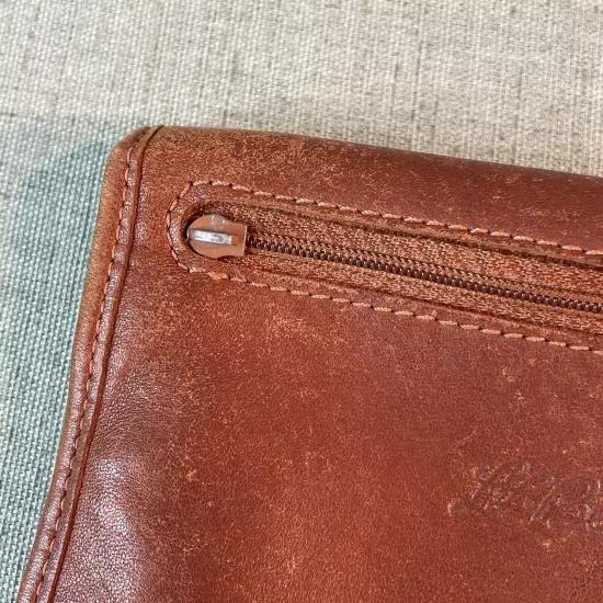 LL Bean Brown Full Grain Soft Brown Leather Large Wallet Documents - FLAW