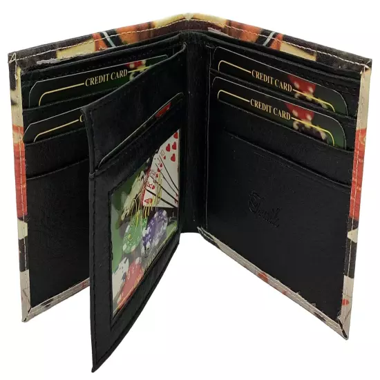 Poker Chips Playing Cards Men's Wallet Bi-Fold Faux Leather 6 Credit Card Slots