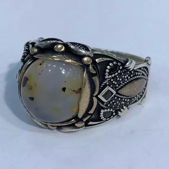 Agate Ring Men Silver 925,Sterling,Rare,Aqeeq,Royal,Luxury خاتم عقيق يمني داودي