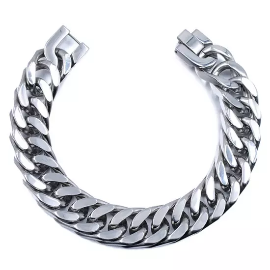 Heavy Black/Silver 316L Stainless Steel Curb Cuban Chain Bracelet for Cool Mens