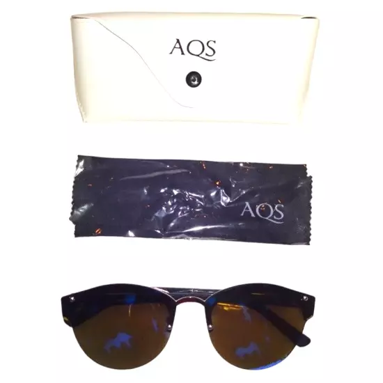 AQS Cat Eye Sunglasses Mirror Blue Lens Silver w Black Arms $149 Italy Aquaswiss