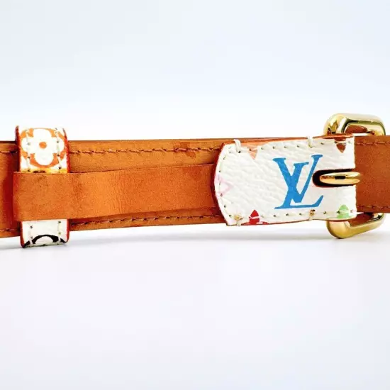 LOUIS VUITTON Belt M9272U Santur Carre Monogram Multicolor White PVC Auth YK551