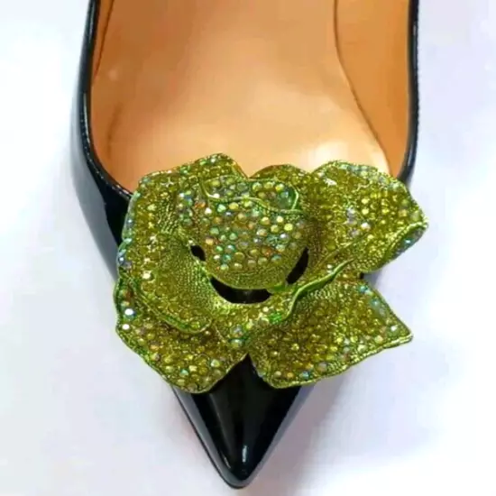 Light Green Color Rose Rhinestone Shoe Clips, Clips for Shoes, Shoe Accessories