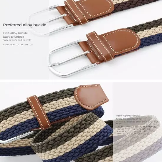 New Men's Women's Belt Unisex Braided Elastic Stretch Fabric Enduring Woven Mult