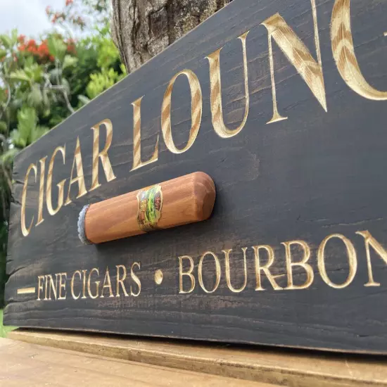 Cigar Lounge Whiskey Bar Bourbon Wood Sign Carved Rustic Tavern Antique Look