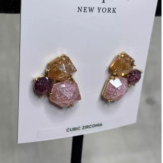 Kate Spade Cubic Zirconia Gold Tone Trio Multi Stone Cluster Stud Earrings