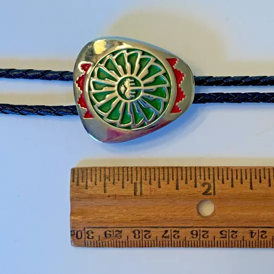 Vtg Southwestern Bolo Tie Signed ADM Country Western Cowboy Necktie Leather Cord