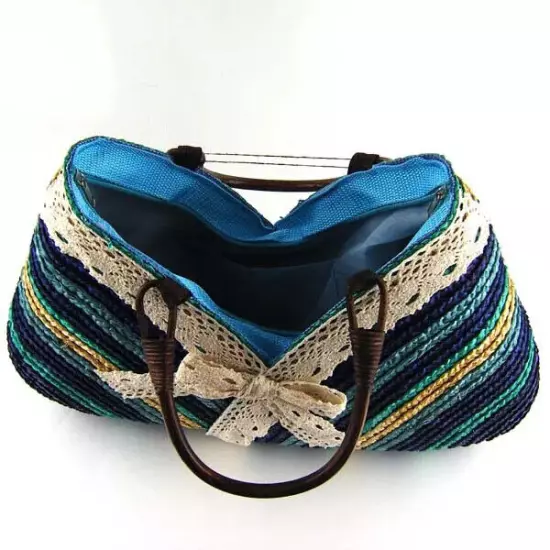 Bags Women Straw Bag Handmade Woven Basket Lace Tote Handle Lady Handbags