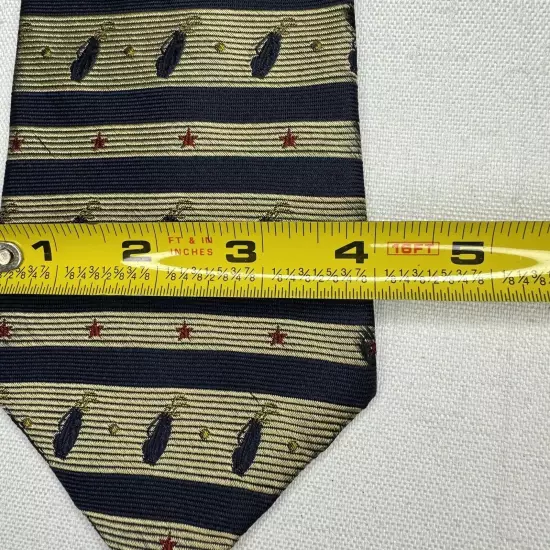 Tommy Hilfiger USA Silk Tie Gold Navy Blue Golf Bag Club Stripes Necktie Vintage