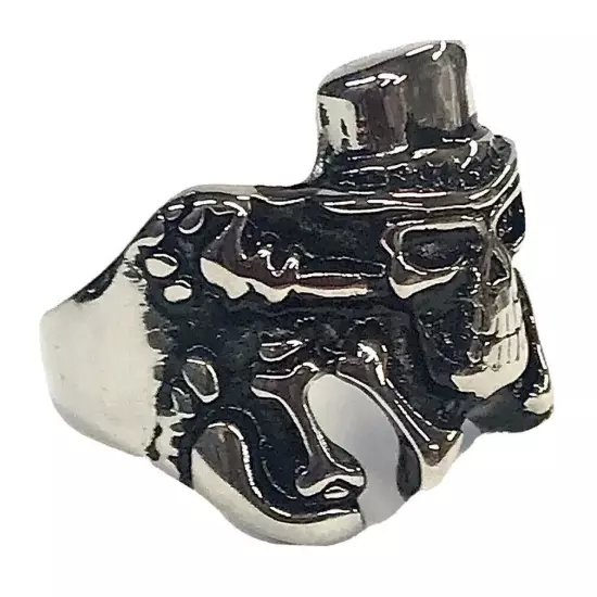 Stainless Steel Men’s Biker Style Ring Skull Top Hat Bones Size 11 - 9+ Grams