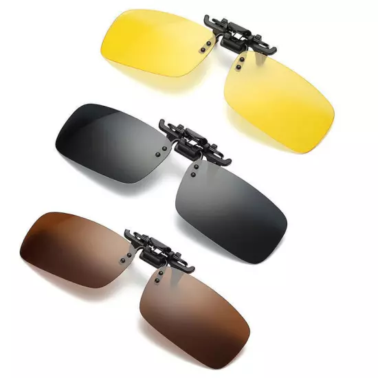 Mens Polarized Day Night Vision Flip-up Clip-on Lens Driving Glasses Sunglasses