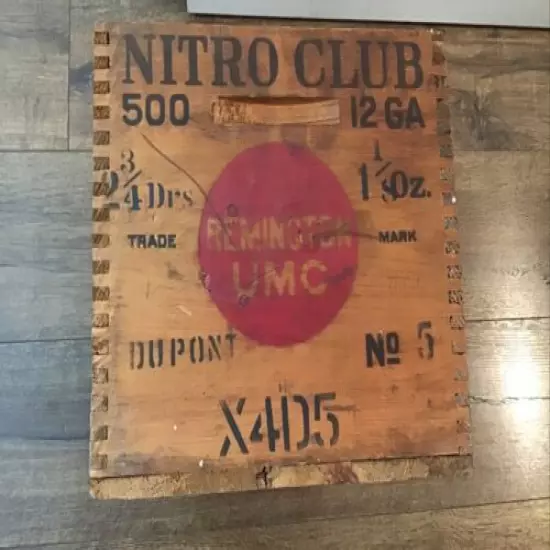 Antique REMINGTON "NITRO CLUB" 12 GA SHOT GUN WOOD CRATE DuPont No 5 X4D5