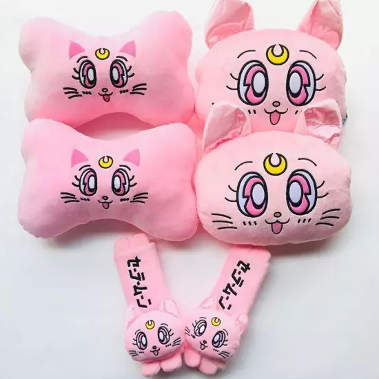 Sailor Moon Cat Neck Pillows soft Car belts Headrest Seat Head Cushion