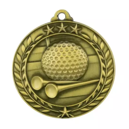 WAM926G - 10 Pack of Golf Award Medals with neck ribbons