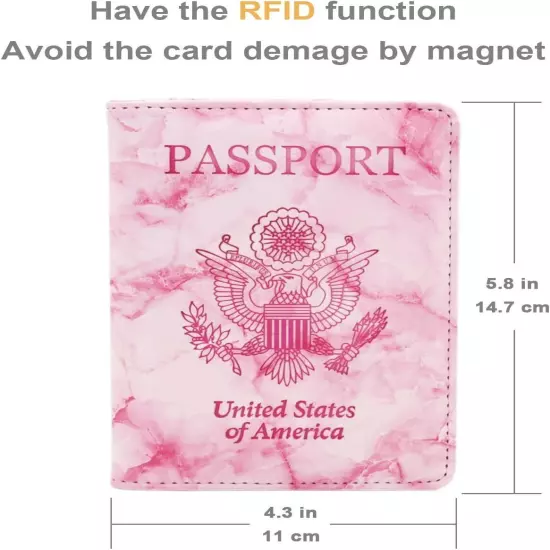 RFID Blocking Passport Holder Cover Case,Pink Marble Passport Wallet for Girl & 