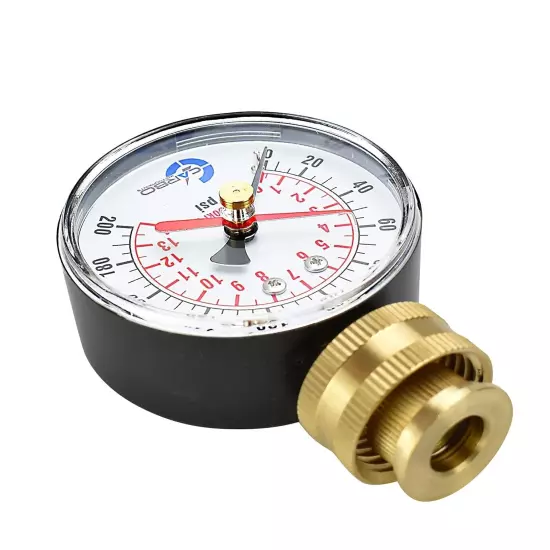 CARBO Instruments 2-1/2" Water Pressure Test Gauge 200 psi, 3/4" Female Hose 