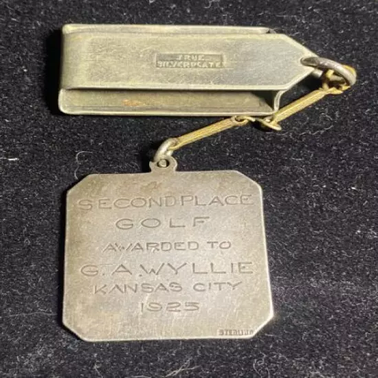 ANTIQUE 1925 Kansas City Wyllie Rock island Tournament 2nd Sterling Medal Golf