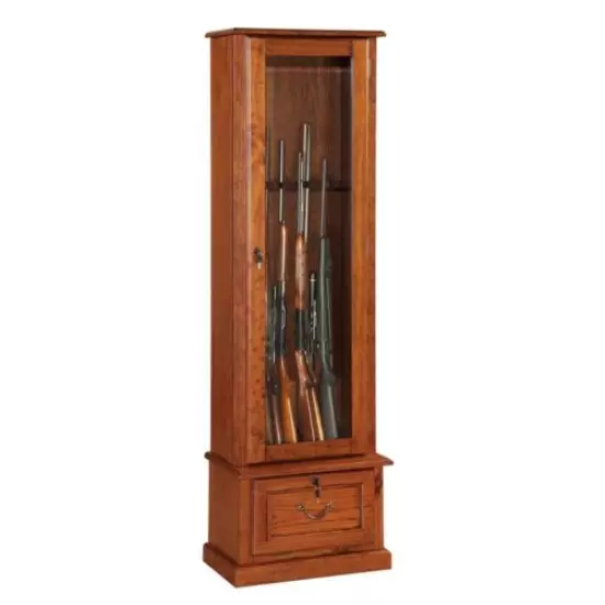 8-GUN LOCKING WOOD Display Cabinet w/ Storage Shelf, Cherry, Rifles & Shotguns